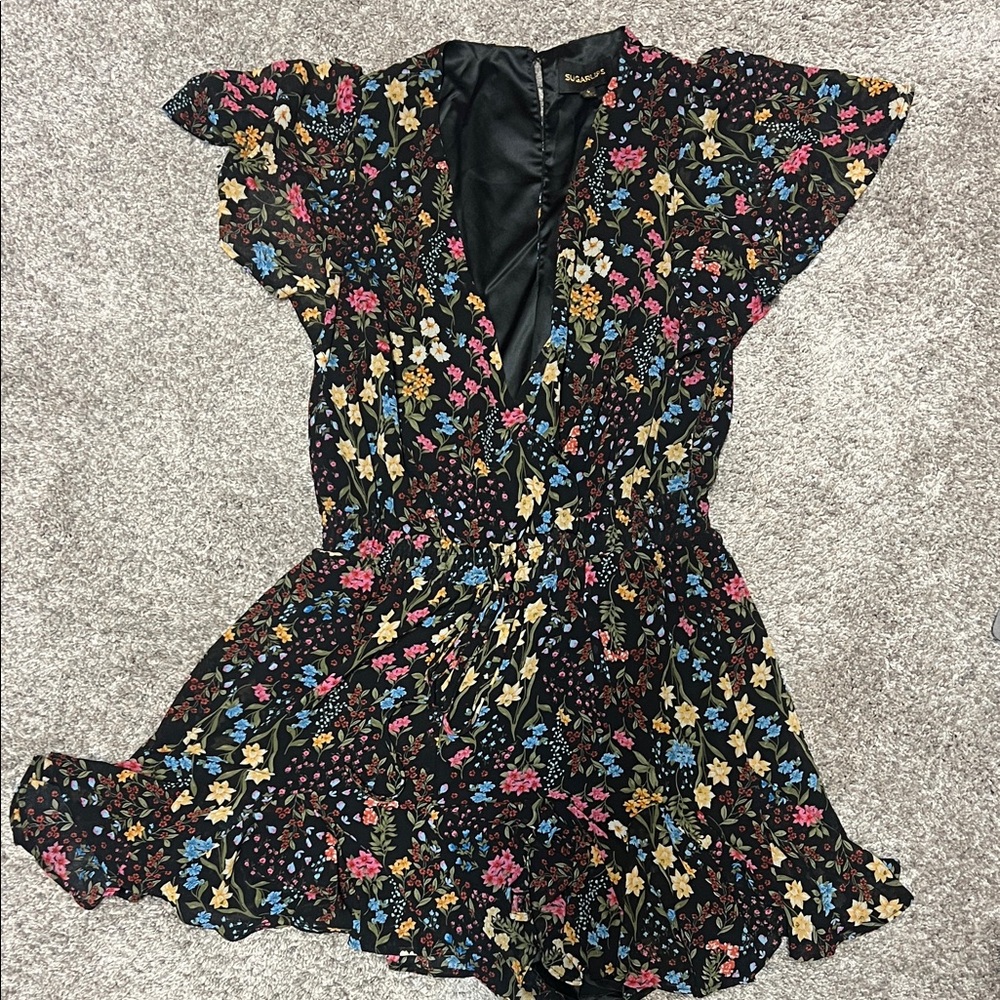 Floral Black Romper